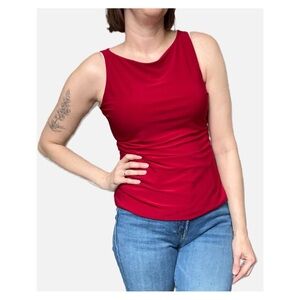 Norma Kamali Classic Boat Neck Stretch Sleeveless Blouse Top Red Medium